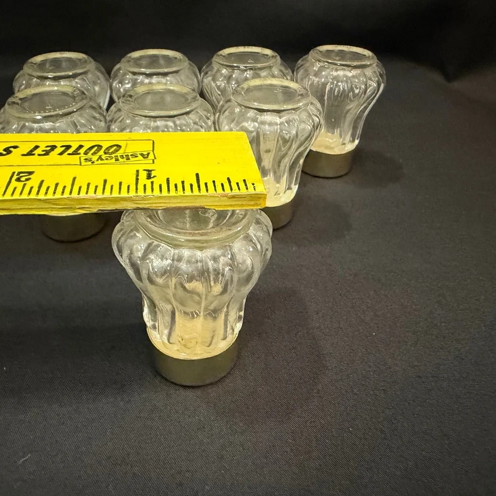 Vintage Mini Glass Salt and Pepper Shakers Set of 8 Gold Lids Fluted Clear Glass